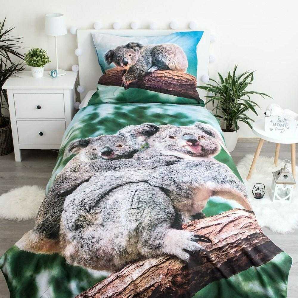 Patalynė bawełniana 140x200 Koala Misie liście palmy 8469 poszewka 70x90 žalia smėlio sp.