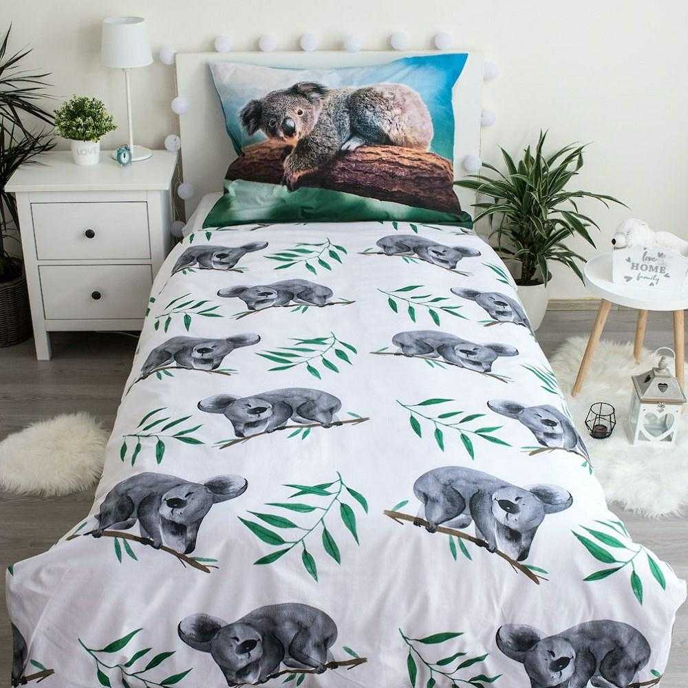 Patalynė bawełniana 140x200 Koala Misie liście palmy 8469 poszewka 70x90 žalia smėlio sp.