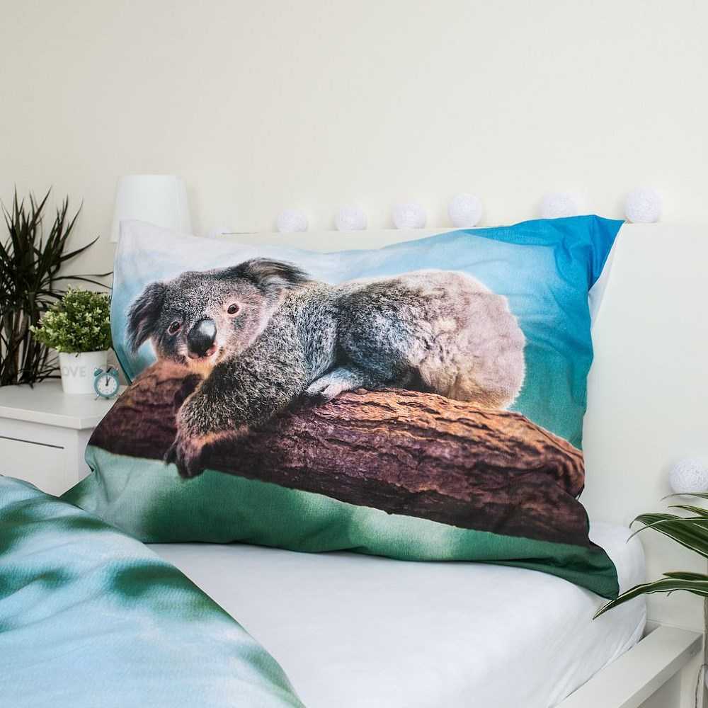Patalynė bawełniana 140x200 Koala Misie liście palmy 8469 poszewka 70x90 žalia smėlio sp.