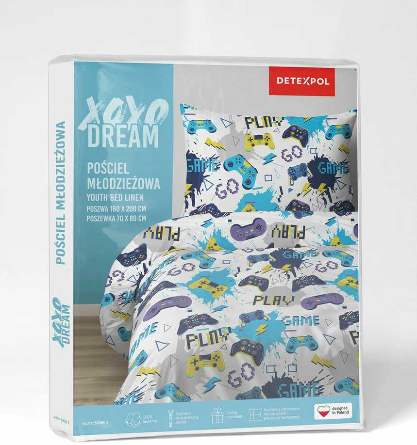 Detexpol Vaikiška patalynė 140x200 Gamer Pad skirta XOXO Dreams žaidimų gerbėjui