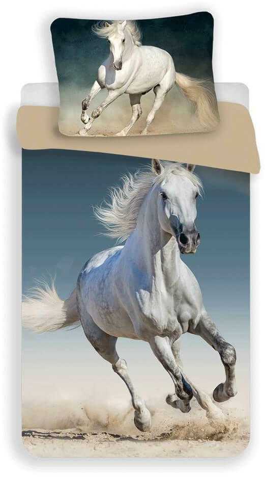 Patalynė bawełniana 140x200 Koń balta w galopie konik 4134 poszewka 70x90 horse