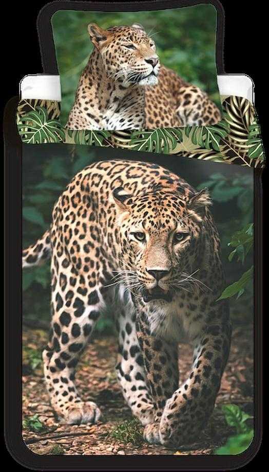 Patalynė bawełniana 140x200 Leopard Lampart pantera liście palmy monstery žalia 5031 poszewka 70x90