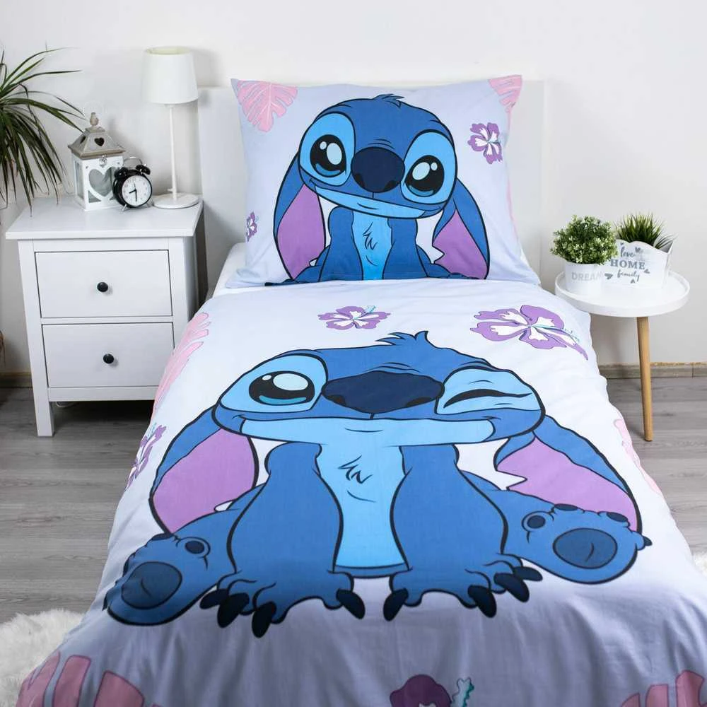 Patalynė bawełniana 140x200 Lilo and Stitch Cute šviesiai violetinė poszewka 70x90 JF 02