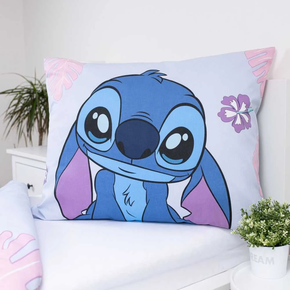 Patalynė bawełniana 140x200 Lilo and Stitch Cute šviesiai violetinė poszewka 70x90 JF 02