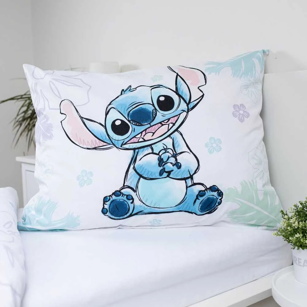Patalynė bawełniana 140x200 Lilo I Stitch Ohana balta mėlyna poszewka 70x90 Jf24