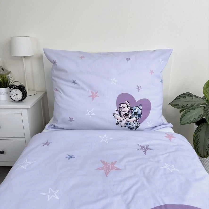 Patalynė bawełniana 140x200 Lilo i Stitch Heart šviesiai violetinė poszewka 70x90 JF 24