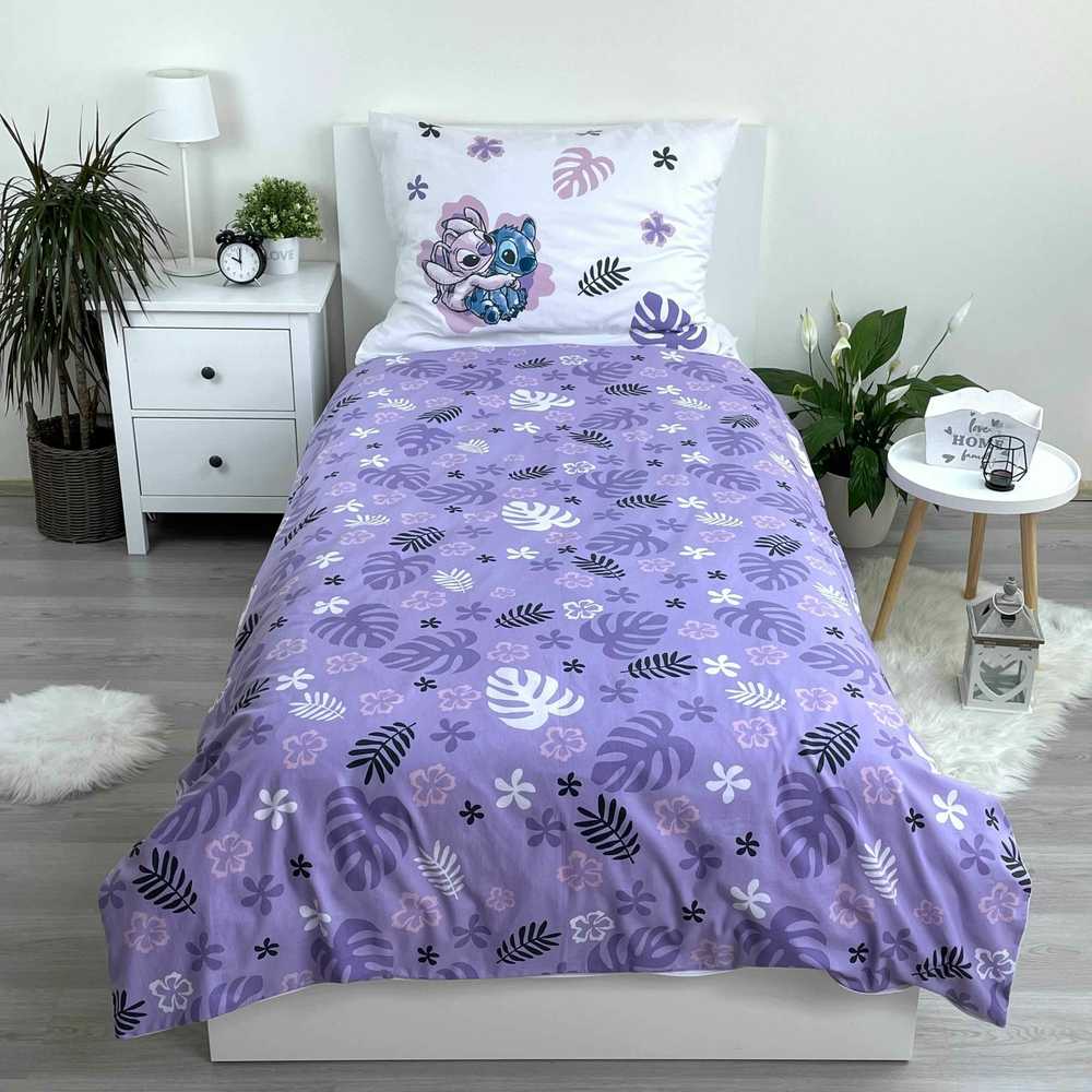 Patalynė bawełniana 140x200 Lilo i Stitch balta violetinė poszewka 70x90 August 23