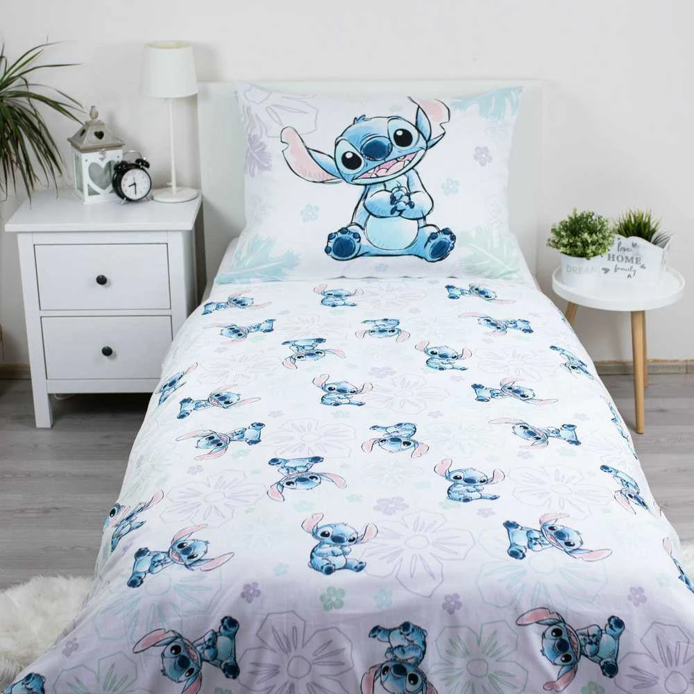 Patalynė bawełniana 140x200 Lilo I Stitch Ohana balta mėlyna poszewka 70x90 Jf24