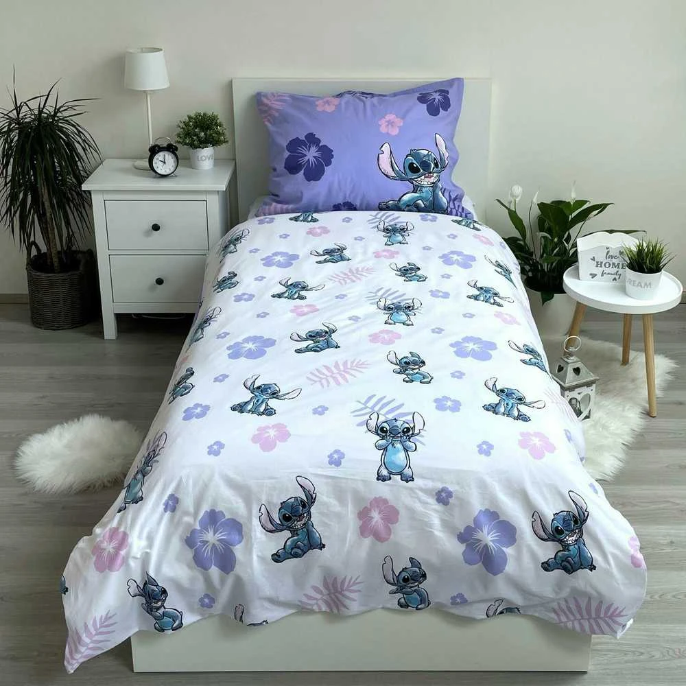 Patalynė bawełniana 140x200 Lilo i Stitch violetinė poszewka 70x90 JF 02