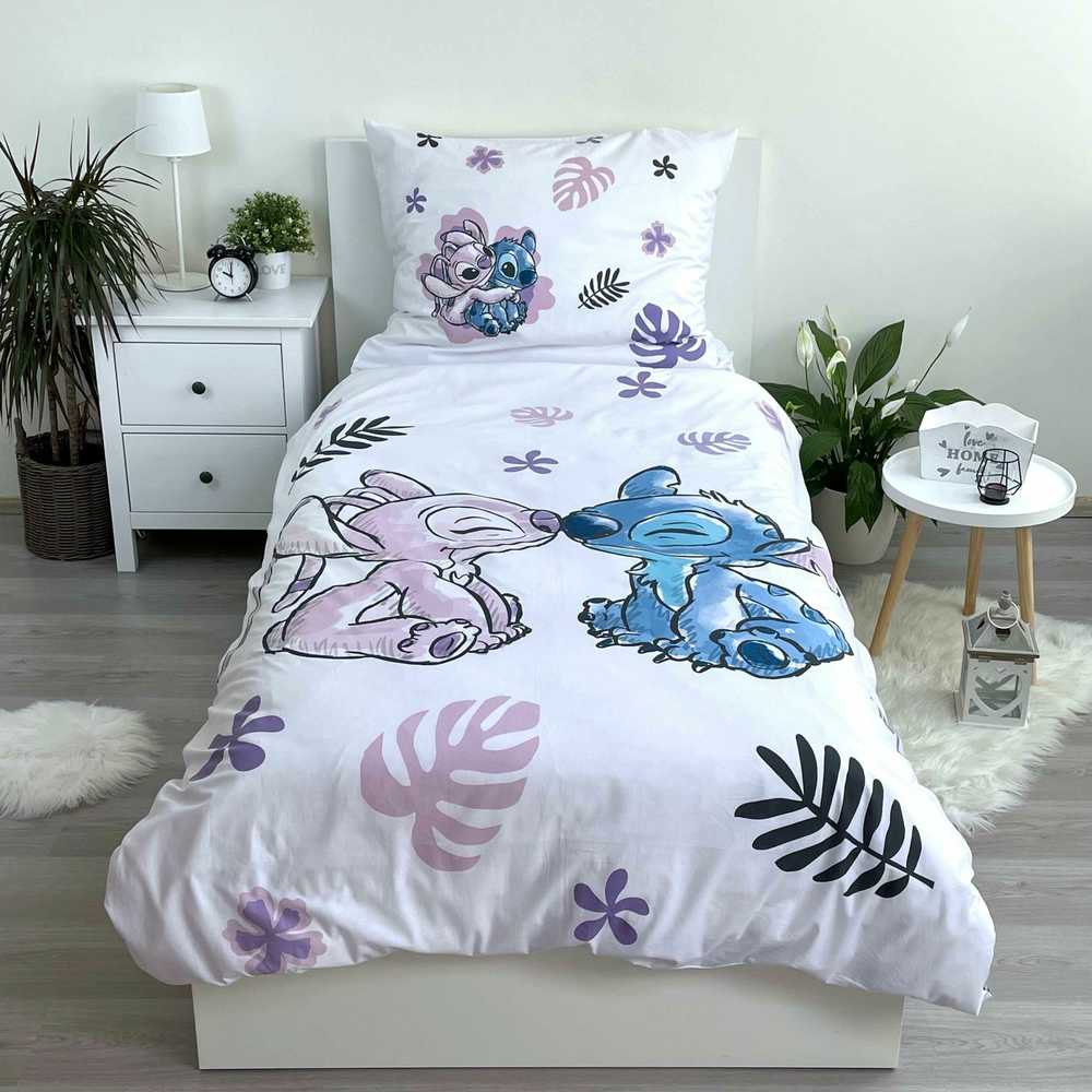 Patalynė bawełniana 140x200 Lilo i Stitch balta violetinė poszewka 70x90 August 23