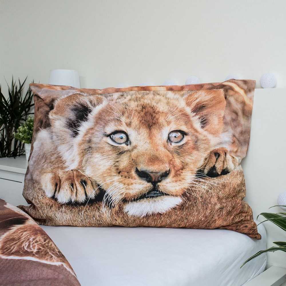 Patalynė bawełniana 140x200 Lwy lwiątka lew Lion cubs 8568 geometria trójkąty poszewka 70x90 smėlio sp.