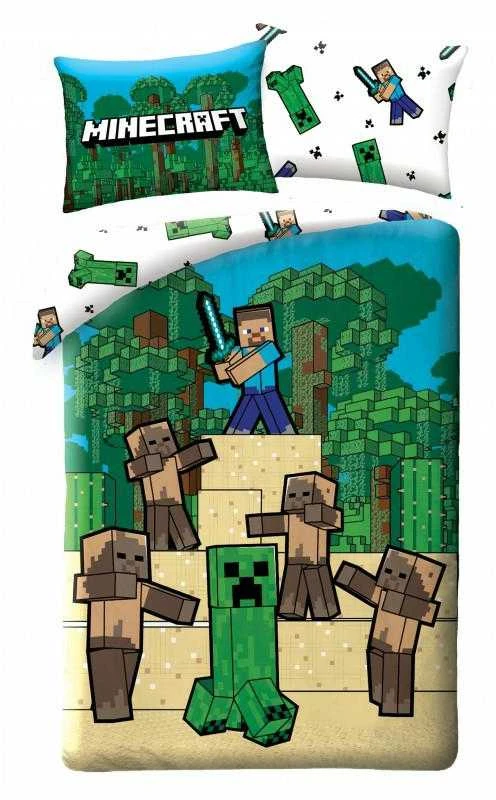 MCU Patalynė bawełniana 140x200 Minecraft gra mėlyna žalia poszewka 70x90 Kids 12 Halantex