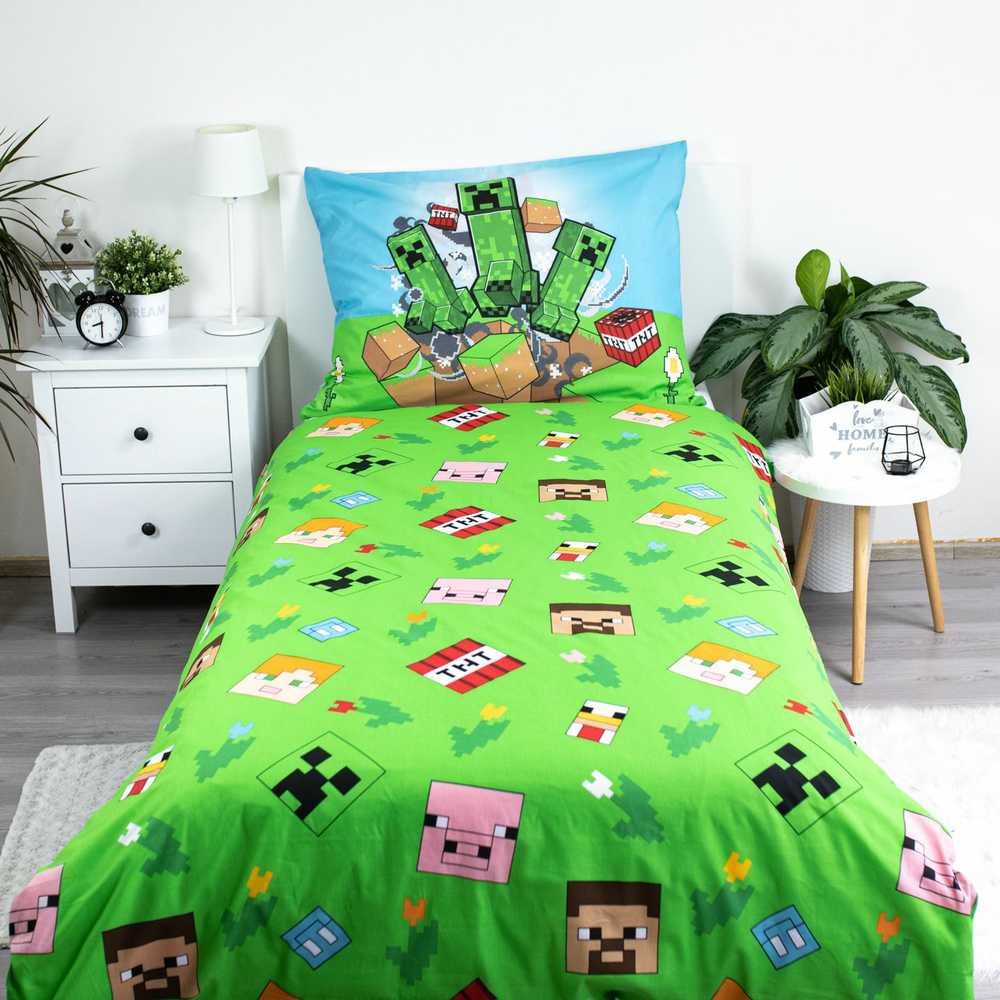 Patalynės komplektas Patalynė bawełniana 140x200 Minecraft Outdoor Mobs poszewka 70x90 Kids25