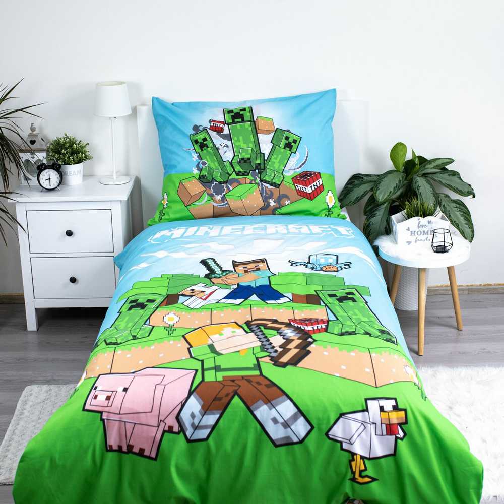 Patalynės komplektas Patalynė bawełniana 140x200 Minecraft Outdoor Mobs poszewka 70x90 Kids25