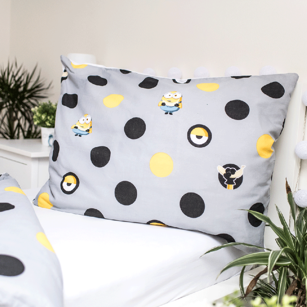 Patalynė bawełniana 140x200 Minionki pilka poszewka 70x90