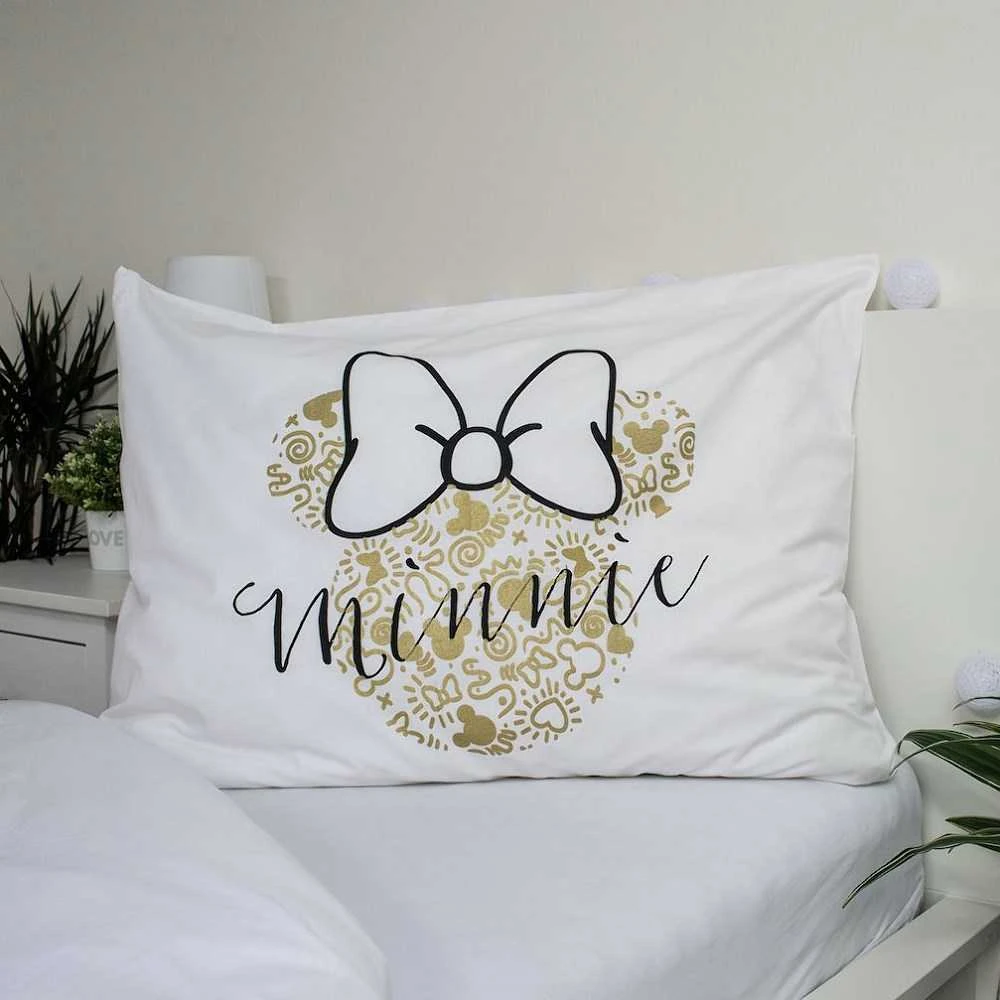 Patalynė bawełniana 140x200 Minnie Gold Mini Myszka 8339 kokardy poszewka 70x90 balta smėlio sp.