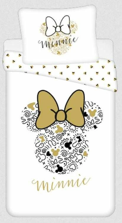 Patalynė bawełniana 140x200 Minnie Gold Mini Myszka 8339 kokardy poszewka 70x90 balta smėlio sp.