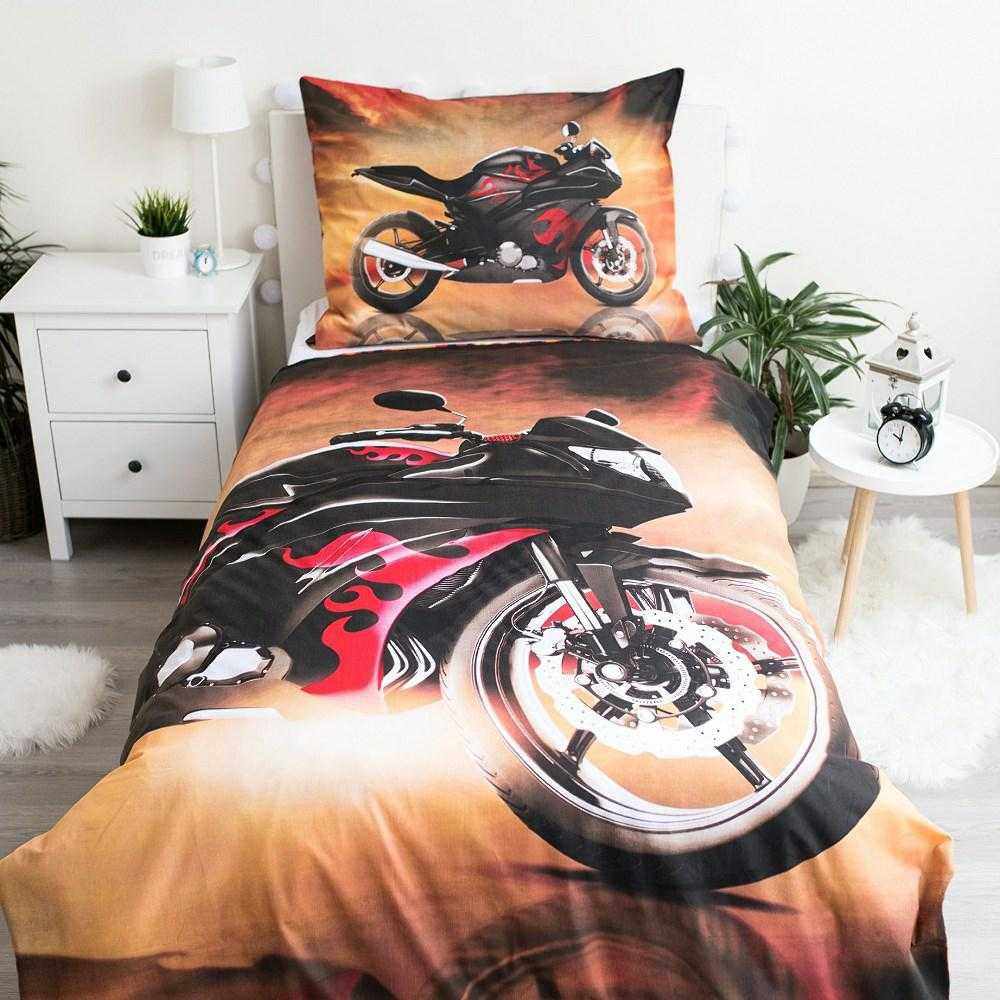 Patalynė bawełniana 140x200 Motor Motorbike Raudona juoda raudona poszewka 70x90