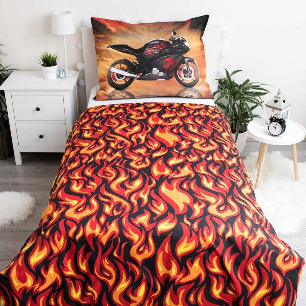 Patalynė bawełniana 140x200 Motor Motorbike Raudona juoda raudona poszewka 70x90
