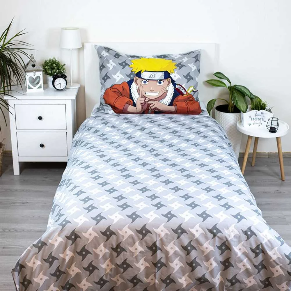 Patalynė bawełniana 140x200 Naruto 2 pilka kolorowa poszewka 70x90 JF24