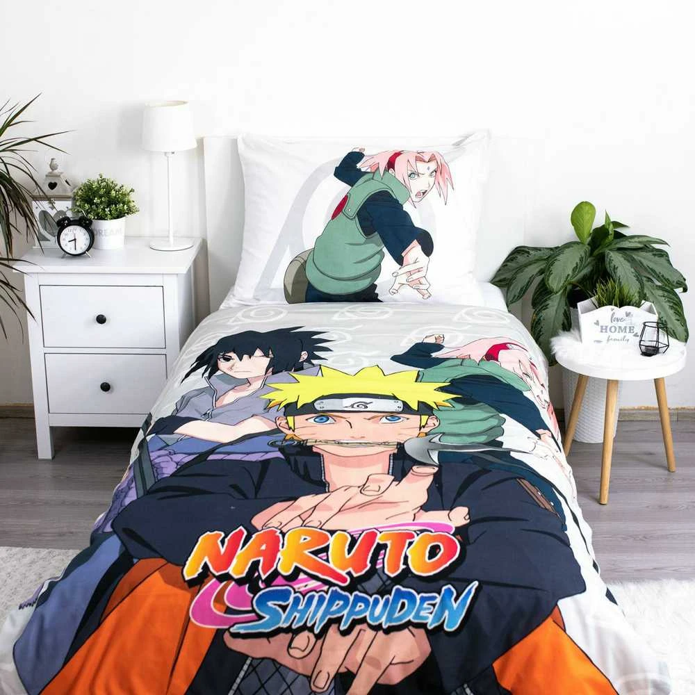 Patalynė bawełniana 140x200 Naruto pilka kolorowa poszewka 70x90 JF24