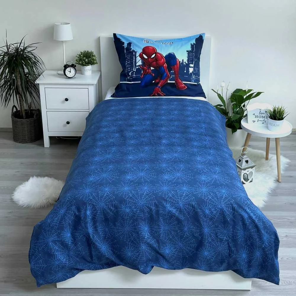 Patalynė bawełniana 140x200 Spider-man człowiek pająk mėlyna poszewka 70x90 JF 02