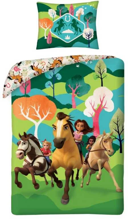 Patalynė bawełniana 140x200 Spirit konie žalia poszewka 70x90 Kids 12 Halantex