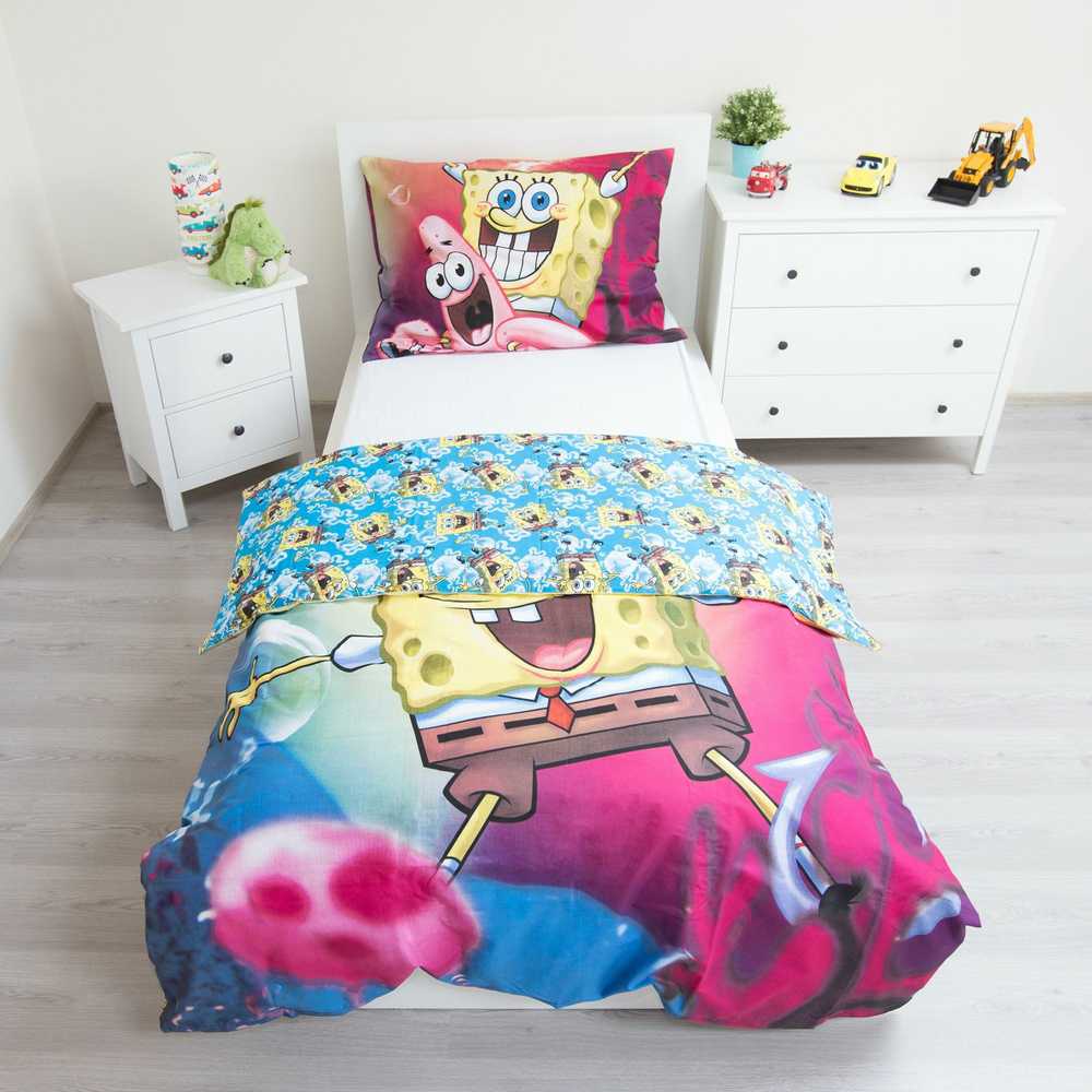Patalynė bawełniana 140x200 Sponge Bob Kanciastoporty 0920 Patryk Rozgwiazda gąbka SpongeBob