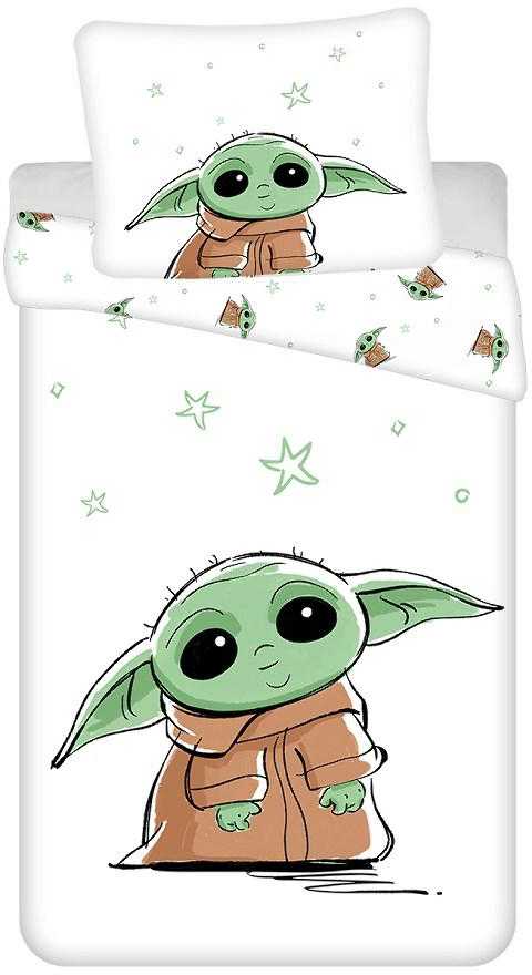 Patalynė bawełniana 140x200 Star Wars Baby Yoda balta žalia poszewka 70x90 August 23