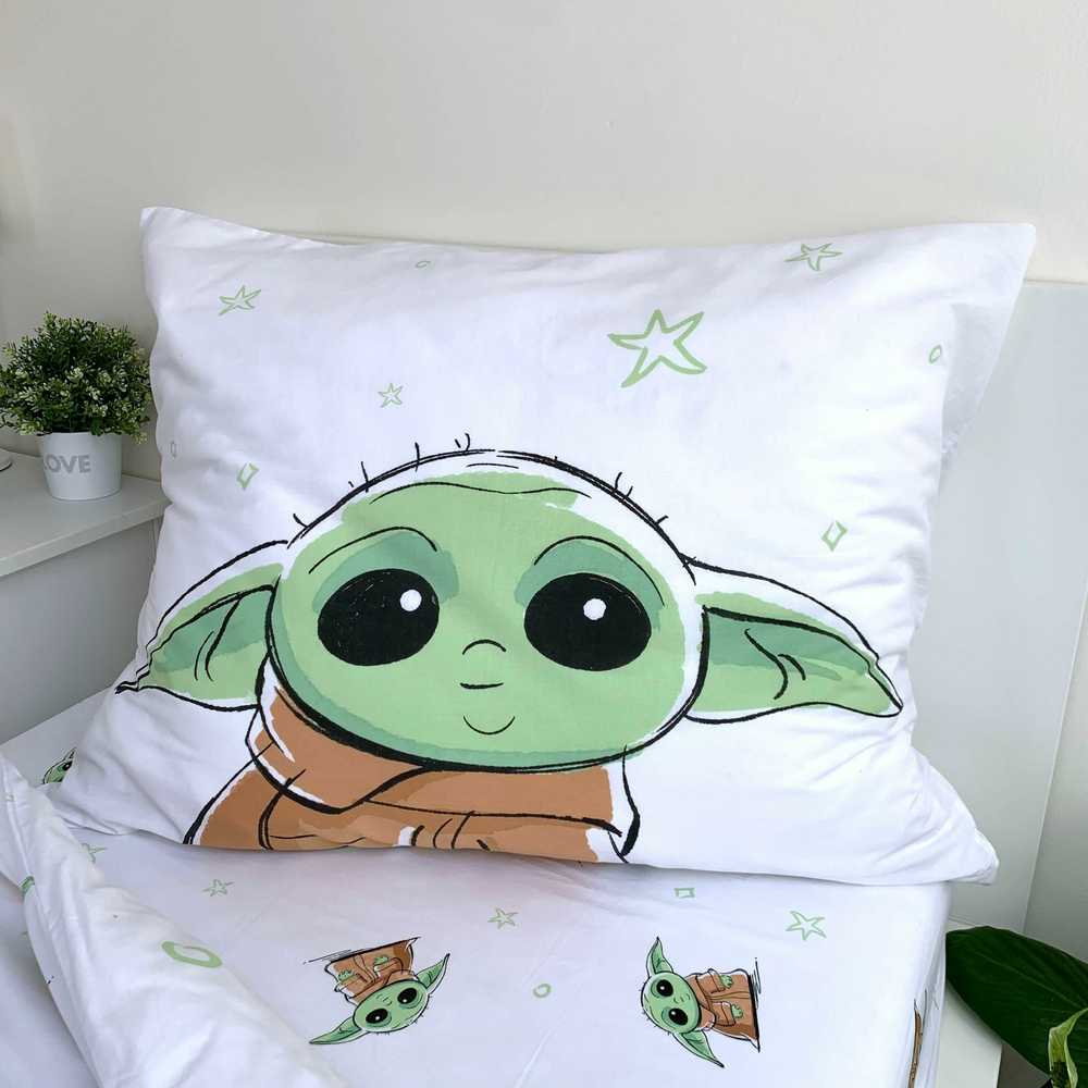 Patalynė bawełniana 140x200 Star Wars Baby Yoda balta žalia poszewka 70x90 August 23