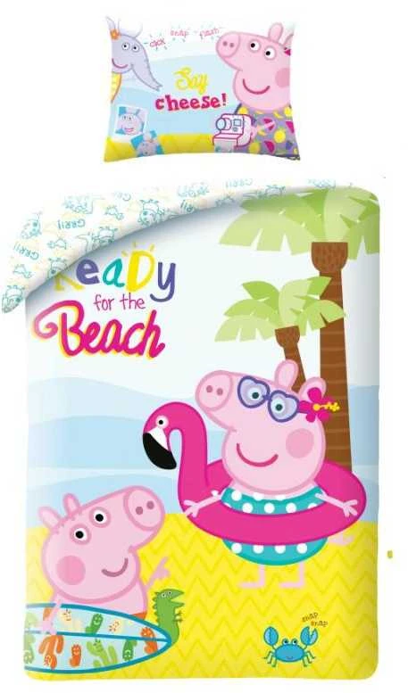 Patalynė bawełniana 140x200 Świnka Peppa kolorowa PE-3266BL poszewka 70x90 + maišelis bawełniany Halantex
