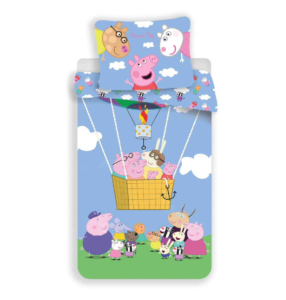 Peppa Pig Patalynė bawełniana 140x200 Świnka Peppa mėlyna kolorowa poszewka 70x90 JF 02