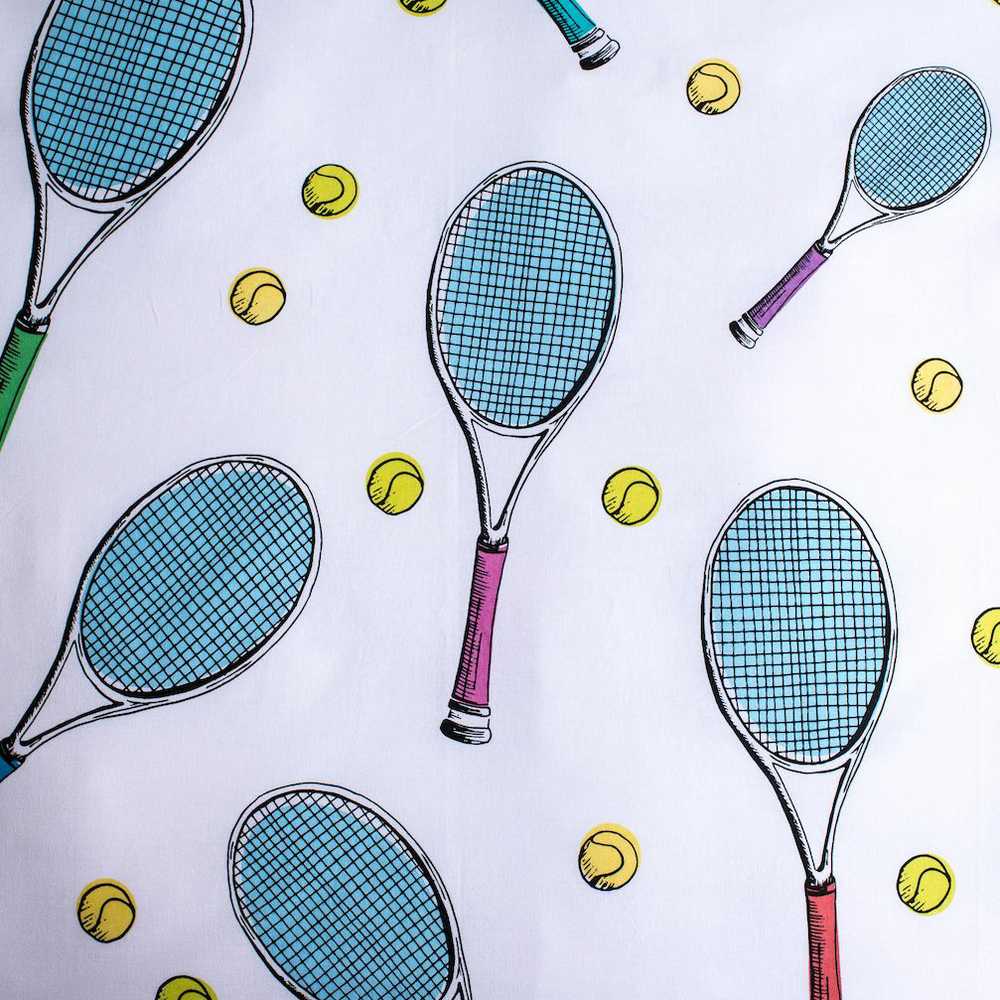 Patalynė bawełniana 140x200 Tenis rakiety rakieta do tenisa piłeczki tenisowe boisko žalia balta 5260 poszewka 70x90 sportowa dla fana tenisa