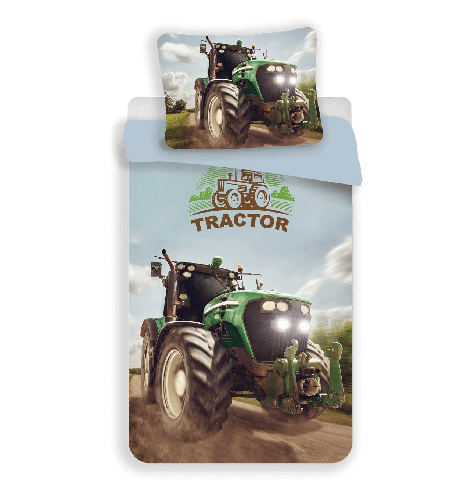 Patalynė bawełniana 140x200 Traktor mėlyna žalia poszewka 70x90