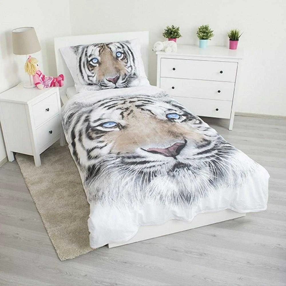 Patalynė bawełniana 140x200 Tygrys balta 8088 Tiger baltas poszewka 70x90