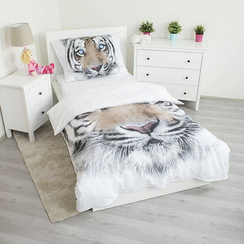 Patalynė bawełniana 140x200 Tygrys balta 8088 Tiger baltas poszewka 70x90