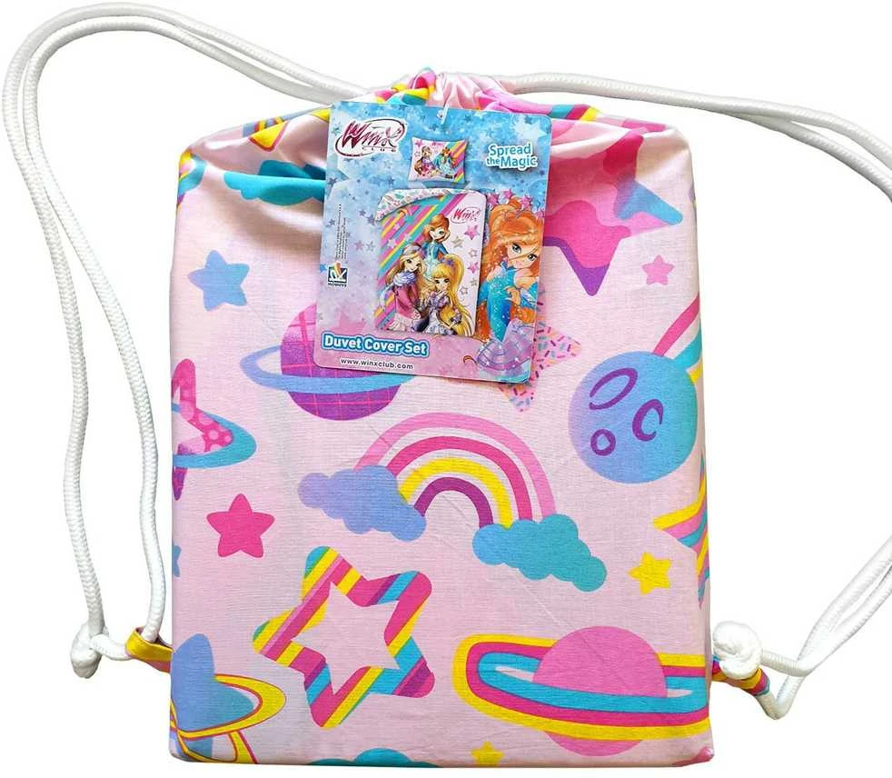 MCU Patalynė bawełniana 140x200 Winx czarodzeijki rožinė poszewka 70x90 + maišelis bawełniany Kids 13 Halantex
