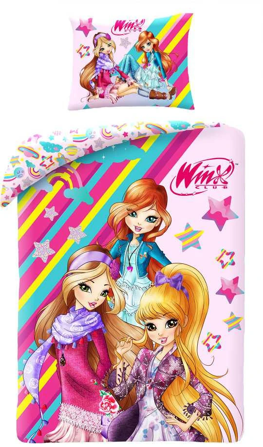 MCU Patalynė bawełniana 140x200 Winx czarodzeijki rožinė poszewka 70x90 + maišelis bawełniany Kids 13 Halantex