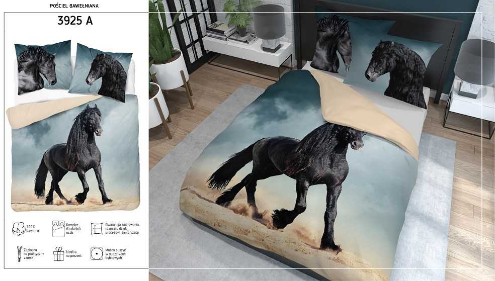 Detexpol Patalynė HOLENDERSKA medvilnė 160x200cm JUODA KOŃ