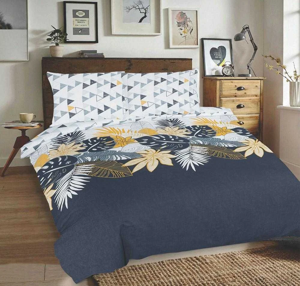 Multitex Patalynė bawełniana 160x200 Liście geometria balta pilka geltona grafito Universal Matex