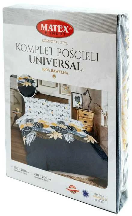 Multitex Patalynė bawełniana 160x200 Liście geometria balta pilka geltona grafito Universal Matex