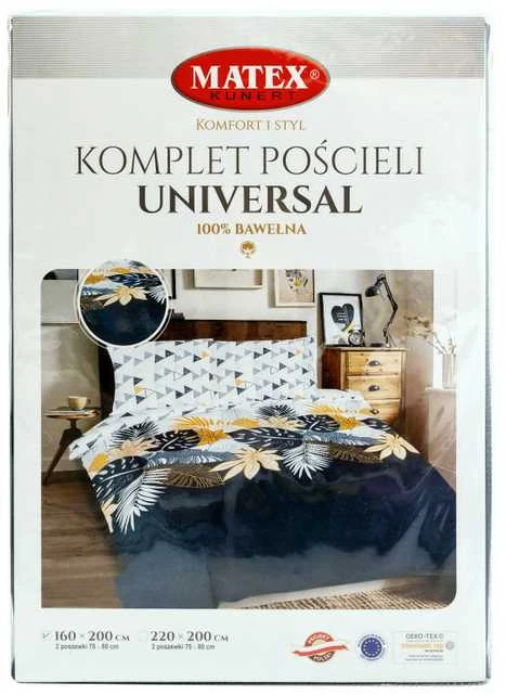 Multitex Patalynė bawełniana 160x200 Liście geometria balta pilka geltona grafito Universal Matex