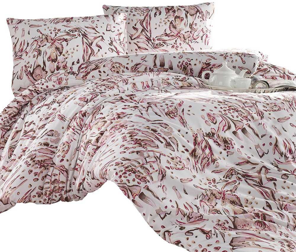 Medvilninės patalynės komplektas 200x220 cm, rožinė ir ruda, minkšta 100% medvilnė, antklodės užvalkalas su pagalvėmis, užtrauktukas, lengva priežiūra, dovanų idėja, miegamojo tekstilė