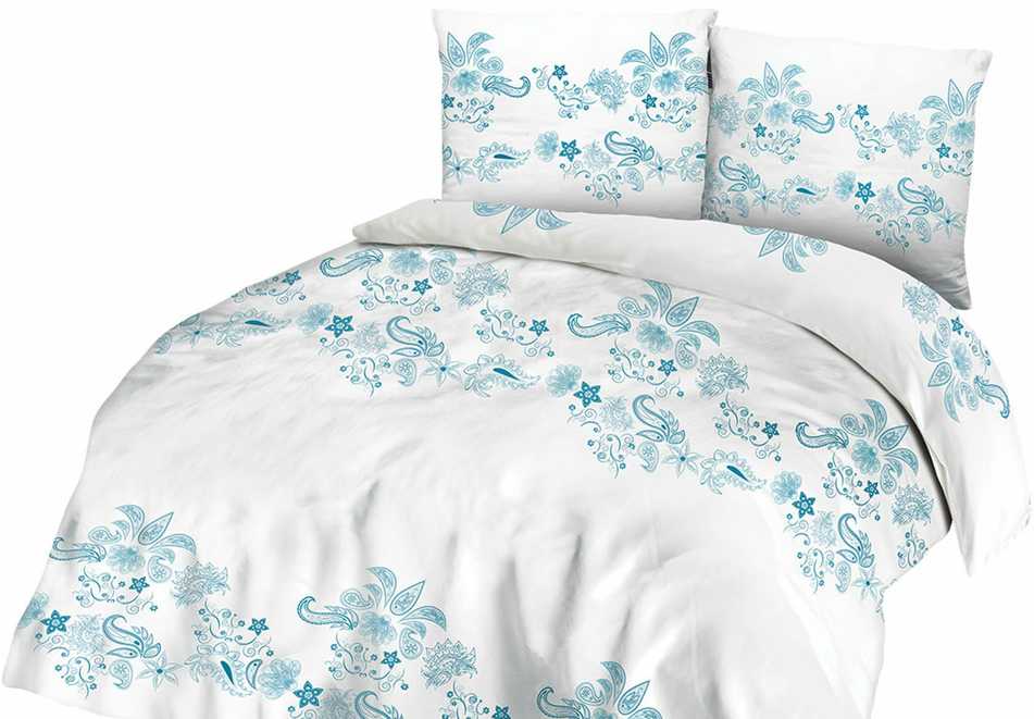 Medvilninės patalynės komplektas 220x200, baltas ir turkio spalvos ornamentais, minkšta medvilninė patalynė, modernaus dizaino patalynė, raštuota patalynė, miegamojo tekstilė
