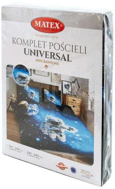 Multitex Medvilninės patalynės komplektas 220x200 cm, kosmoso tematikos juodas ir mėlynas dizainas, universalus dydis, 3 dalių rinkinys su užvalkalais, miegamojo tekstilė