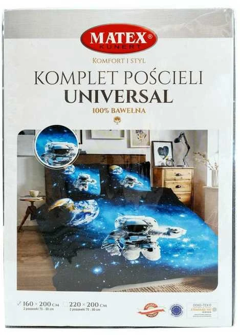 Multitex Medvilninės patalynės komplektas 220x200 cm, kosmoso tematikos juodas ir mėlynas dizainas, universalus dydis, 3 dalių rinkinys su užvalkalais, miegamojo tekstilė