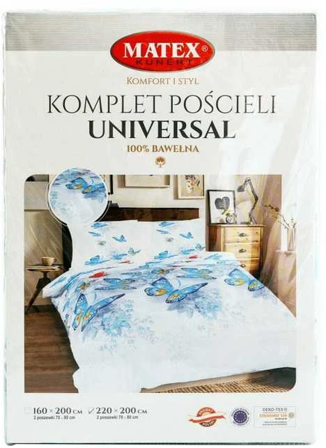 Multitex Medvilninės patalynės komplektas 220x200 cm, drugelių raštas baltos ir mėlynos spalvos, 3 dalių rinkinys su užvalkalais, OEKO-TEX sertifikatas, minkšta patalynė miegamajam