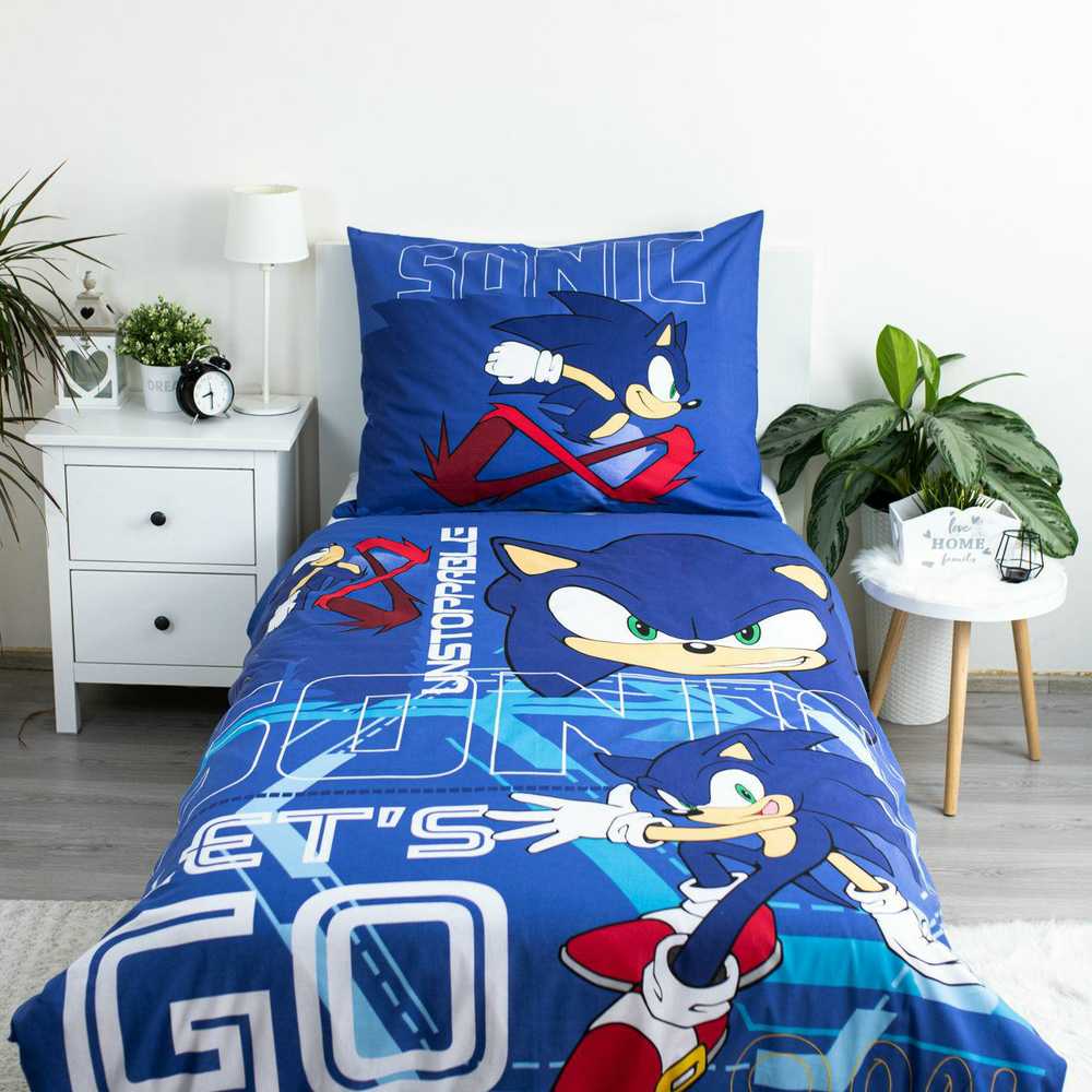 Patalynė bawełniana 140x200 Sonic Let`s go mėlyna poszewka 70x90 JF24