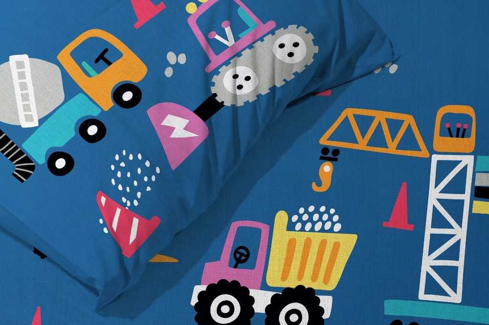 MCU Patalynė vaikiškas 100x135 Transporto priemonės mėlyna 023 Mielas medvilninis pagalvės užvalkalas 40x60