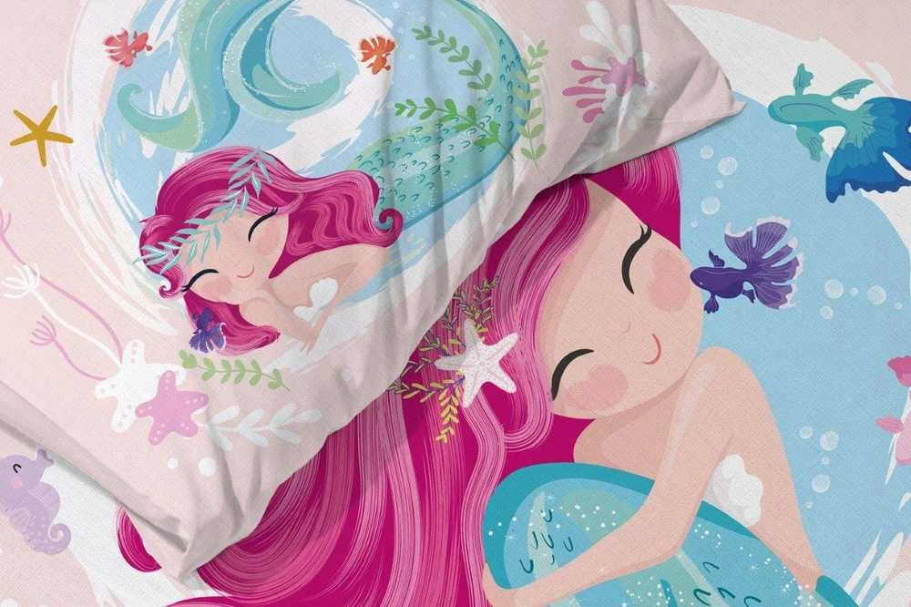 MCU Patalynė vaikiška 100x135 Mermaid rožinė 020 Mielas medvilninis pagalvės užvalkalas 40x60